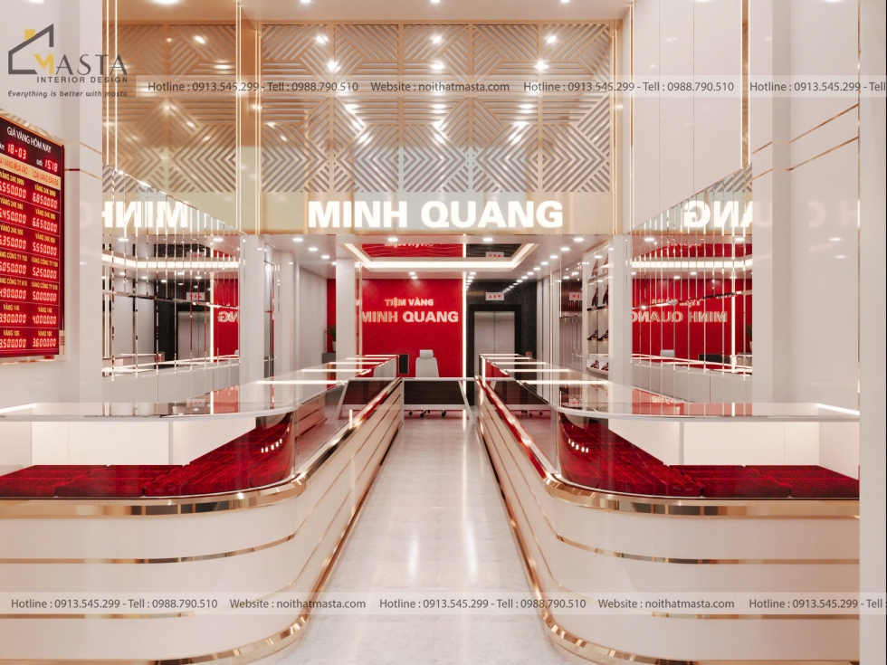 Phối cảnh 3D bên trong thiết kế tiệm vàng Minh Quang, Tân Phú